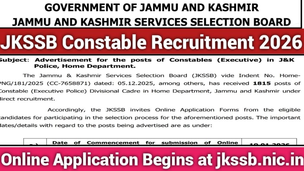 JKSSB Constable Recruitment 2026