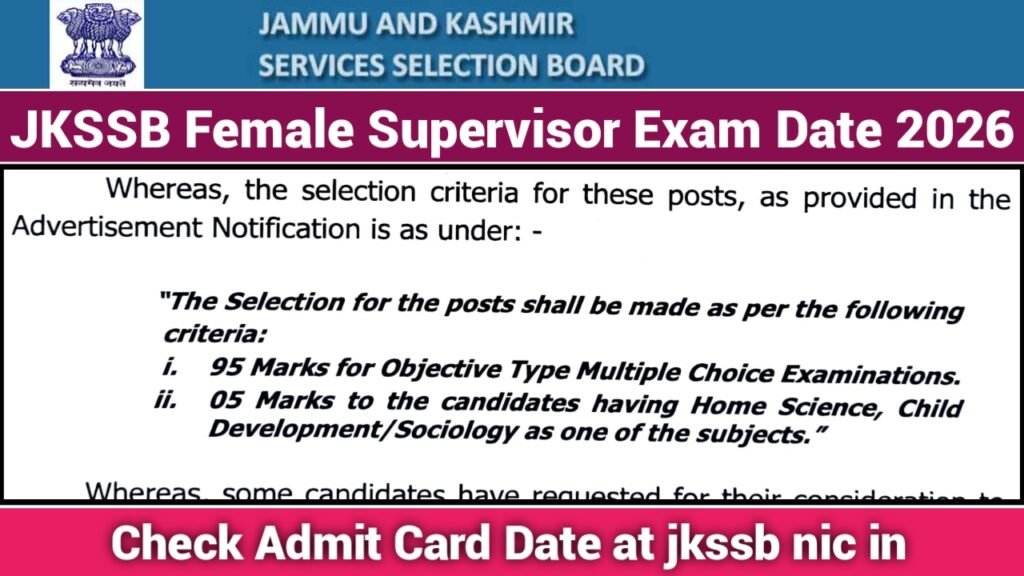 JKSSB Female Supervisor Exam Date 2026
