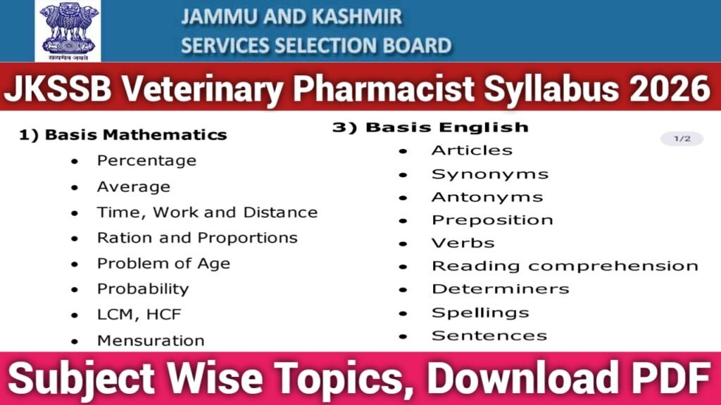 JKSSB Veterinary Pharmacist Syllabus 2026